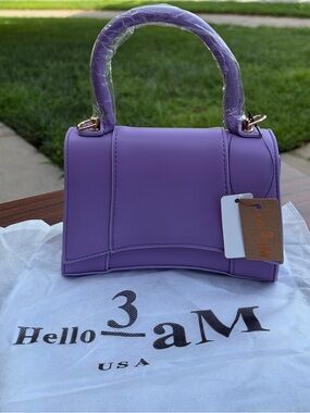 Hello 3 AM Purple Structured Mini Satchel Handbag Crossbody Bag NWT